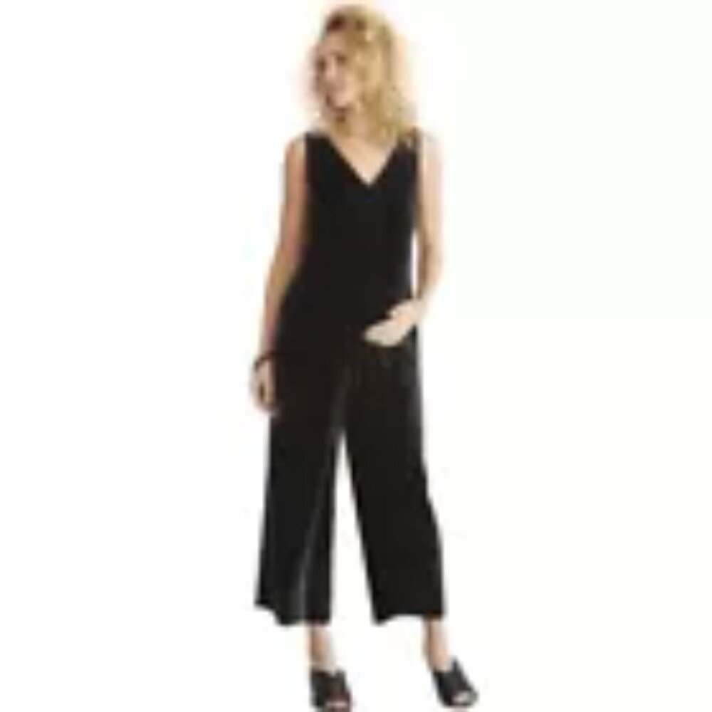 Hatch Collection - Black Velvet Wide-leg Jumpsuit, Maternity Size 2